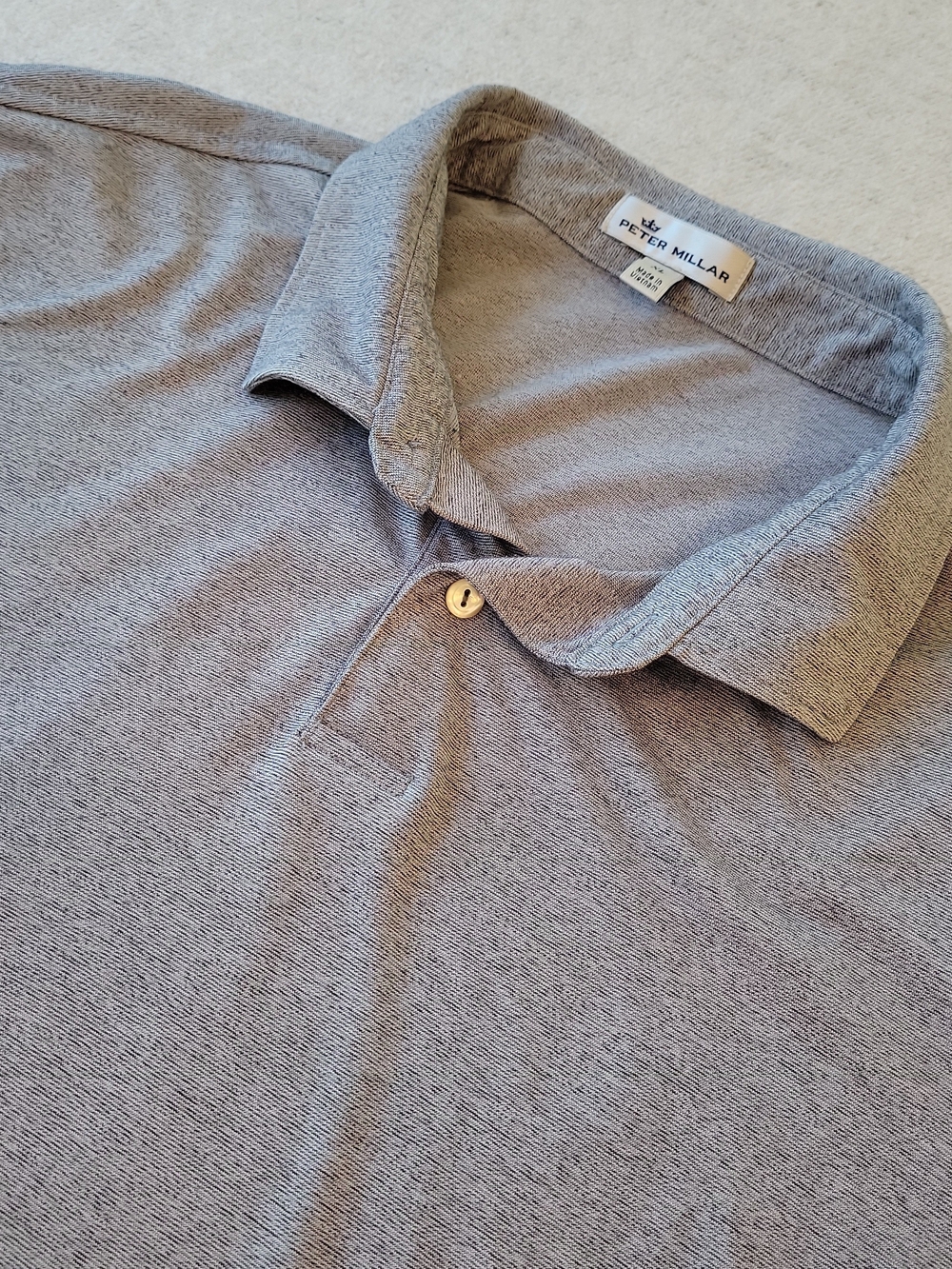 Peter Millar Polo Shirt Men's XL Gray Heathered Short Sleeve Golf Stretch
